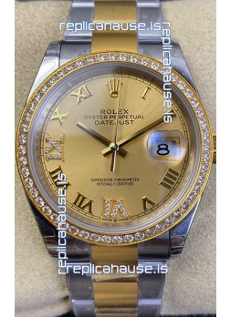 Rolex Datejust 36MM Cal.3135 Movement Swiss Replica Watch in 904L Steel Two Tone Casing Gold Dial
