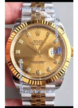Rolex Datejust 41MM Cal.3135 Movement Swiss Replica Watch in 904L Steel Two Tone Gold Dial