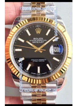 Rolex Datejust 41MM Cal.3135 Movement Swiss Replica Watch in 904L Steel Two Tone Black Dial