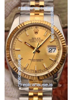 Rolex Datejust 36MM Cal.3135 Movement Swiss Replica Watch in 904L Steel Two Tone Casing Gold Dial