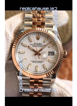 Rolex Datejust 36MM Cal.3135 Movement Swiss Replica Watch in 904L Steel Two Tone Casing White Dial