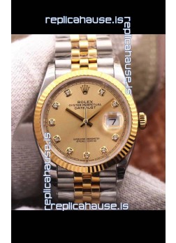 Rolex Datejust 36MM Cal.3135 Movement Swiss Replica Watch in 904L Steel Two Tone Casing Gold Dial