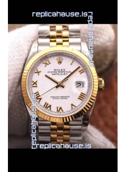 Rolex Datejust 36MM Cal.3135 Movement Swiss Replica Watch in 904L Steel Two Tone Casing White Dial