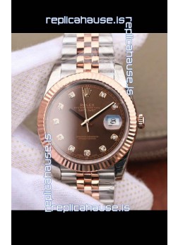 Rolex Datejust 41MM Cal.3135 Movement Swiss Replica Watch in 904L Steel Two Tone Brown Dial