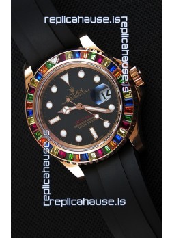 Rolex Yachtmaster 116695 Everose Gold Diamonds Cal.3135 Swiss 1:1 Ultimate 904L Steel Watch