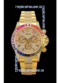 Rolex Daytona ICED OUT Yellow Gold Watch Original Cal.4130 Movement - 1:1 Mirror 904L Steel Watch 