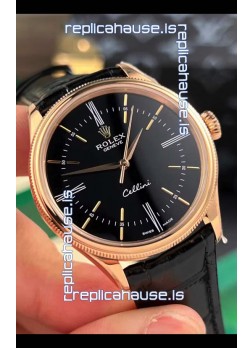 Rolex Cellini Date Ref#50505 Replica 1:1 Mirror Rose Gold Steel Black Dial Watch 