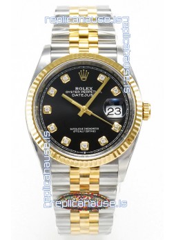 Rolex Super Clone Datejust ETA 3235 Movement 36MM Two Tone Yellow Gold Swiss Black Dial Watch