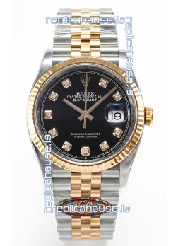 Rolex Super Clone Datejust ETA 3235 Movement 36MM Two Tone Rose Gold Swiss Black Dial Watch