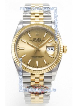Rolex Super Clone Datejust ETA 3235 Movement 36MM Two Tone Yellow Gold Swiss Gold Dial