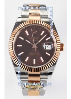 Rolex Super Clone Datejust ETA 3235 Movement 41MM Two Tone Rose Gold Plating Brown Dial Watch