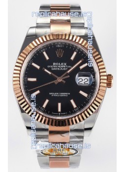 Rolex Super Clone Datejust ETA 3235 Movement 41MM Two Tone Rose Gold Plating Black Dial Watch