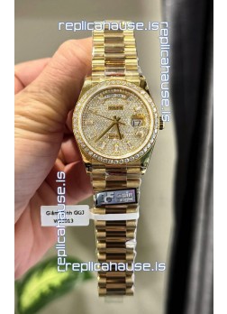 Rolex Day Date Super Clone Yelllow Gold Plated Custom Modified Diamonds Paved Watch 