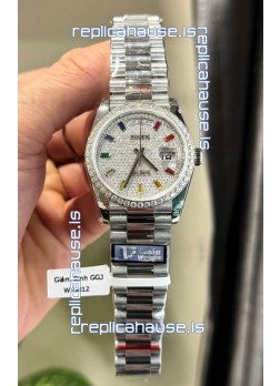Rolex Day Date Super Clone White Gold Plated Custom Modified Diamonds Paved Watch 