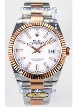 Rolex Super Clone Datejust ETA 3235 Movement 41MM Two Tone Rose Gold Plating White Dial Watch