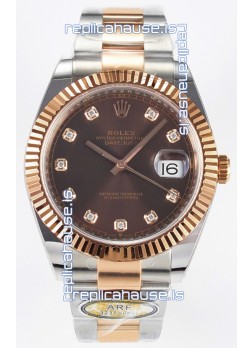 Rolex Super Clone Datejust ETA 3235 Movement 41MM Two Tone Rose Gold Plating Brown Dial Watch