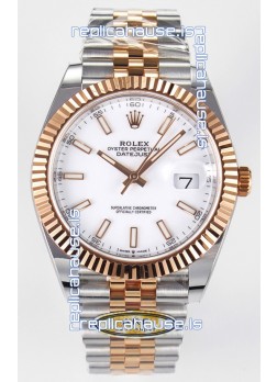 Rolex Super Clone Datejust ETA 3235 Movement 41MM Two Tone Rose Gold Plating White Dial Watch