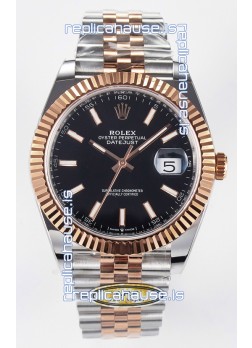 Rolex Super Clone Datejust ETA 3235 Movement 41MM Two Tone Rose Gold Plating Black Dial Watch