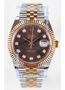 Rolex Super Clone Datejust ETA 3235 Movement 41MM Two Tone Rose Gold Plating Brown Dial Watch