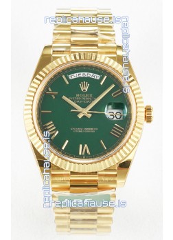 Rolex Day Date Super Clone 18K Yellow Gold Watch 40MM - Green Dial 1:1 Mirror Quality