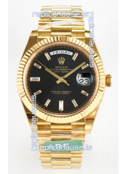 Rolex Day Date Super Clone 18K Yellow Gold Watch 40MM - Black Dial 1:1 Mirror Quality