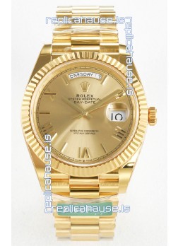 Rolex Day Date Super Clone 18K Yellow Gold Watch 40MM - Gold Dial 1:1 Mirror Quality