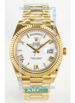 Rolex Day Date Super Clone 18K Yellow Gold Watch 40MM - White Dial 1:1 Mirror Quality