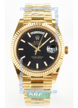 Rolex Day Date Super Clone 18K Yellow Gold Watch 40MM - Black Dial 1:1 Mirror Quality