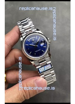Rolex Day Date Super Clone Stainless Steel Blue Dial Watch 36MM - 1:1 Mirror Quality