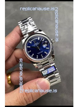 Rolex Day Date Super Clone Stainless Steel Blue Dial Crystal Numerals Watch 36MM - 1:1 Mirror Quality