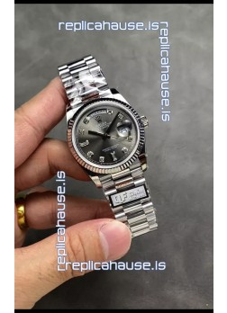 Rolex Day Date Super Clone Stainless Steel Grey Dial Diamonds Numerals Watch 36MM - 1:1 Mirror Quality