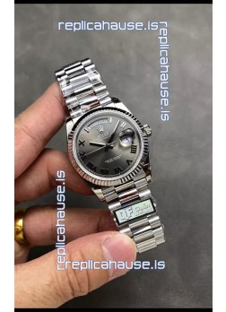 Rolex Day Date Super Clone Stainless Steel Grey Dial Roman Numerals Watch 36MM - 1:1 Mirror Quality