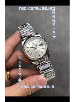 Rolex Day Date Super Clone Stainless Steel Silver Dial Steel Numerals Watch 36MM - 1:1 Mirror Quality