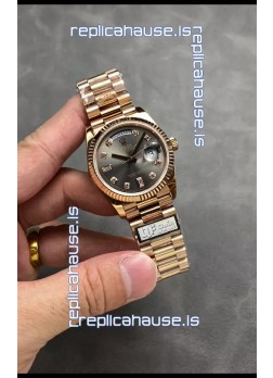 Rolex Day Date Super Clone Rose Gold Grey Dial Diamonds Numerals Watch 36MM - 1:1 Mirror Quality