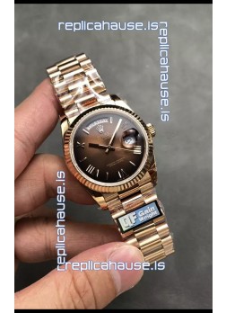 Rolex Day Date Super Clone Rose Gold Brown Dial Roman Numerals Watch 36MM - 1:1 Mirror Quality