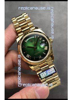 Rolex Day Date Super Clone Yellow Gold Green Dial Roman Numerals Watch 36MM - 1:1 Mirror Quality