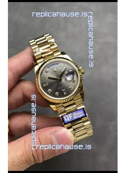 Rolex Day Date Super Clone Yellow Gold Grey Dial Diamonds Numerals Watch 36MM - 1:1 Mirror Quality