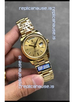 Rolex Day Date Super Clone Yellow Gold Case and Dial Stick Numerals Watch 36MM - 1:1 Mirror Quality