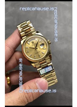 Rolex Day Date Super Clone Yellow Gold Case and Dial Crystal Numerals Watch 36MM - 1:1 Mirror Quality