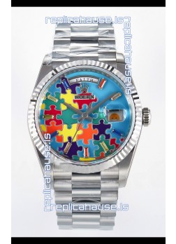 Rolex Day Date Emoji Jig-Saw Puzzle Stainless Steel Casing Swiss Replica Watch 