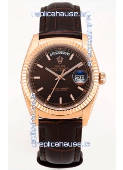 Rolex Day Date Rose Gold 904L Steel Casing Watch in Brown Dial 36MM - 1:1 Mirror Quality