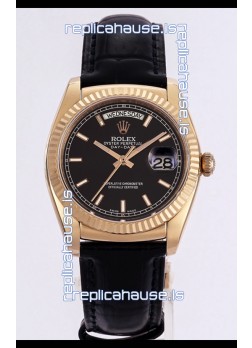 Rolex Day Date Rose Gold 904L Steel Casing Watch in Black Dial 36MM - 1:1 Mirror Quality