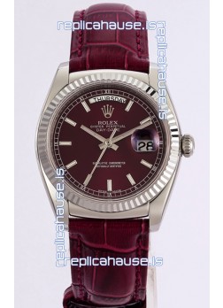 Rolex Day Date 904L Steel Casing Watch in Red Dial 36MM - 1:1 Mirror Quality