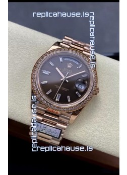 Rolex Day Date 40MM 1:1 Rose Gold in Brown Dial 1:1 Mirror Replica Watch
