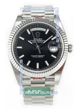 Rolex Day Date Presidential Stainless Steel Black Dial Watch 40MM - 1:1 Mirror Quality