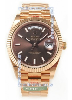 Rolex Day Date 40MM 1:1 Rose Gold in Brown Dial 1:1 Mirror Replica Watch