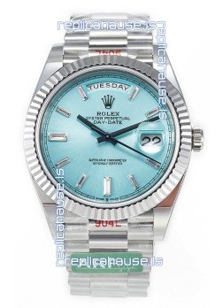 Rolex Day Date 904L Stainless Steel Tiffany Blue Diamonds Dial Watch 40MM - 1:1 Mirror Quality