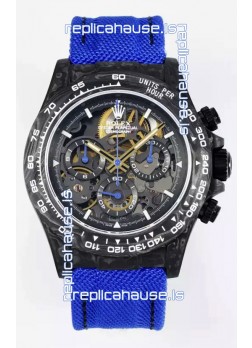 Rolex Daytona Super Clone DiW Skeleton Carbon Edition Watch - Forged Carbon Casing Purple Strap 1:1 Mirror Replica