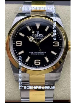 Rolex Explorer I Black Dial - Yellow Gold on Steel in 3230 Swiss Automatic Movement