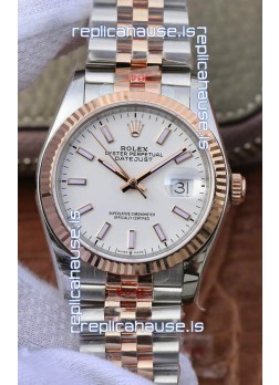 Rolex Datejust 36MM ETA-3135 Movement Swiss Replica in 904L Two Tone White Dial